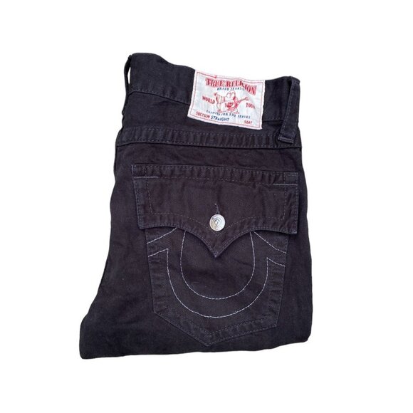 True Religion Jeans Size 33 STRAIGHT Black White Stitch - Picture 2 of 7